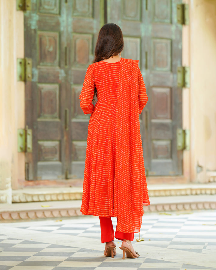 Orange Leheriya Chiffon Suit Set