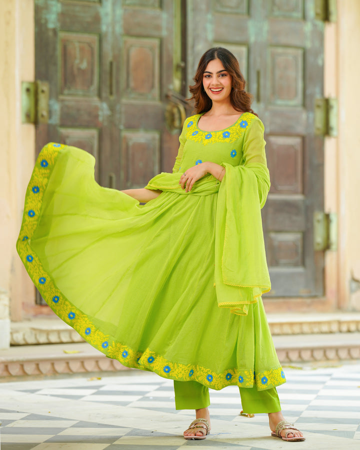 Lime Green Embroidered Suit Set