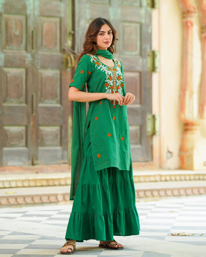 Green Doria Embroidered Suit Set