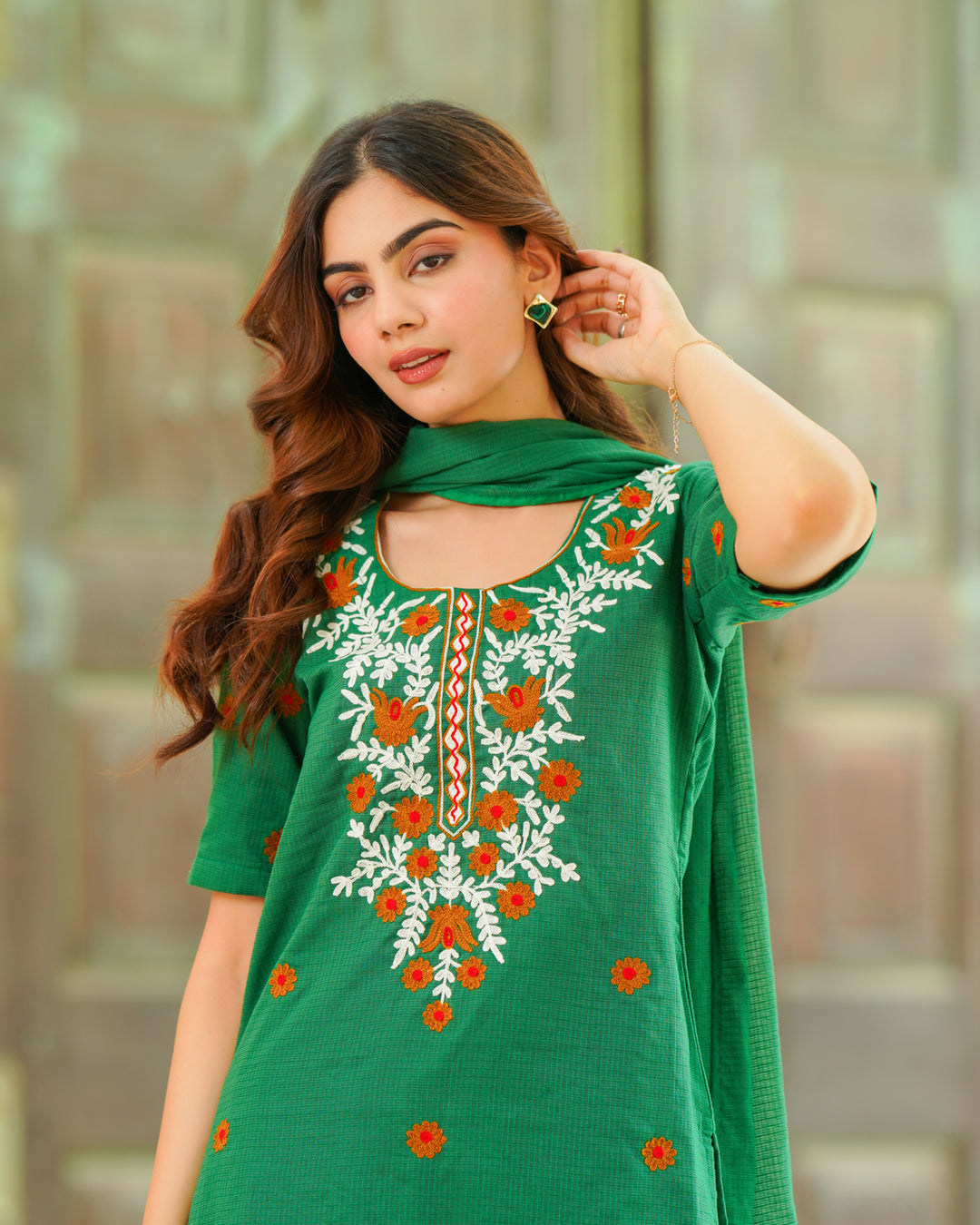 Green Doria Embroidered Suit Set