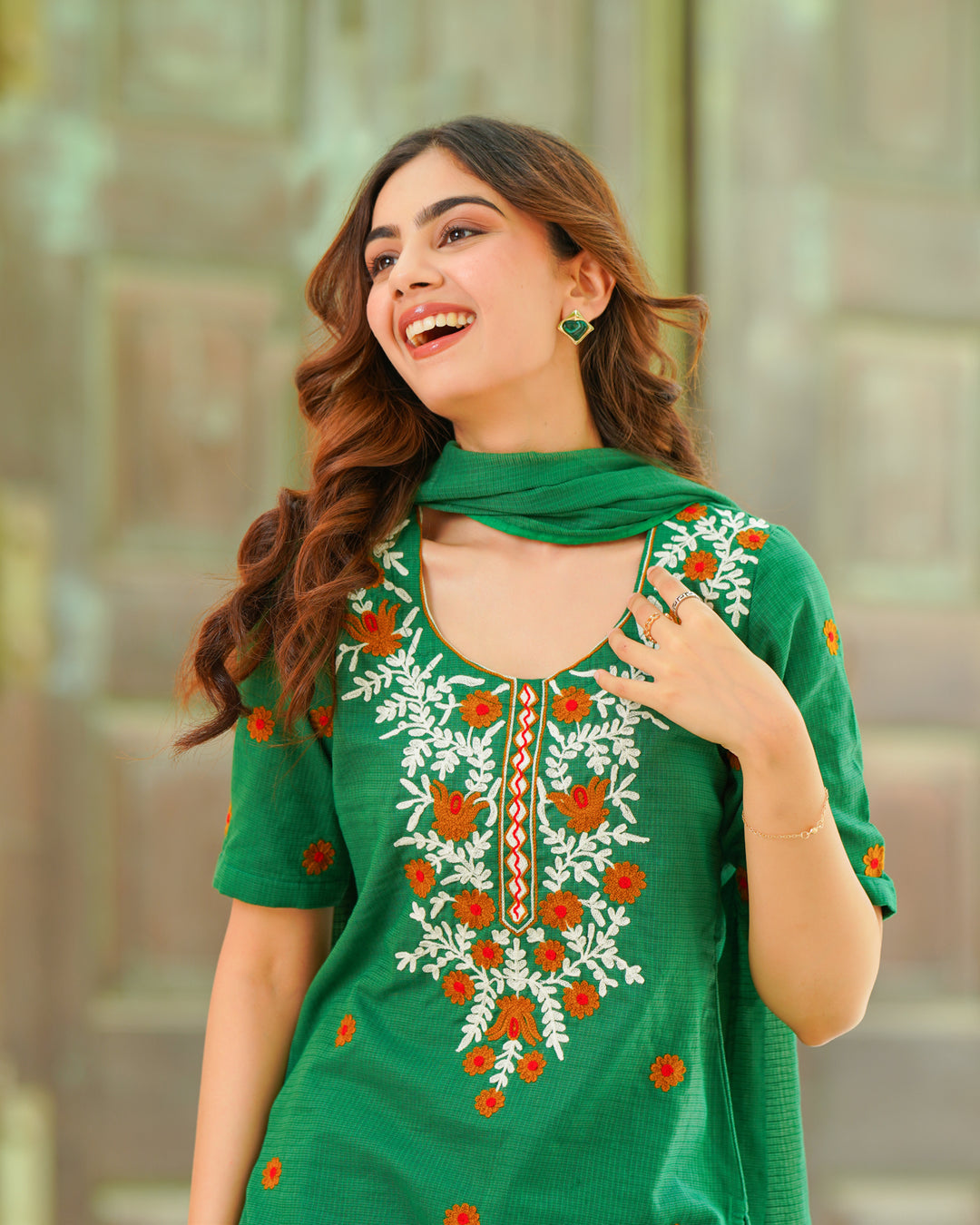 Green Doria Embroidered Suit Set