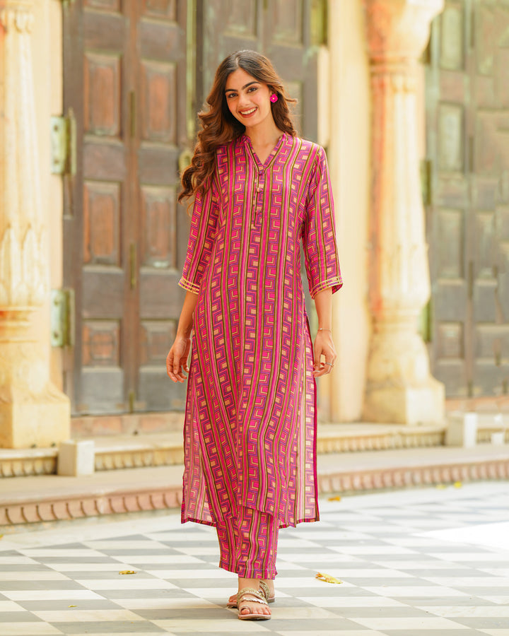 Pink Abstract Kurta Set