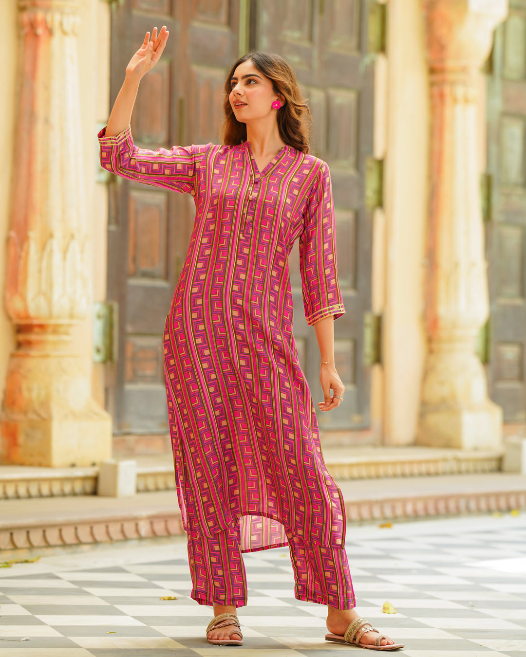 Pink Abstract Kurta Set