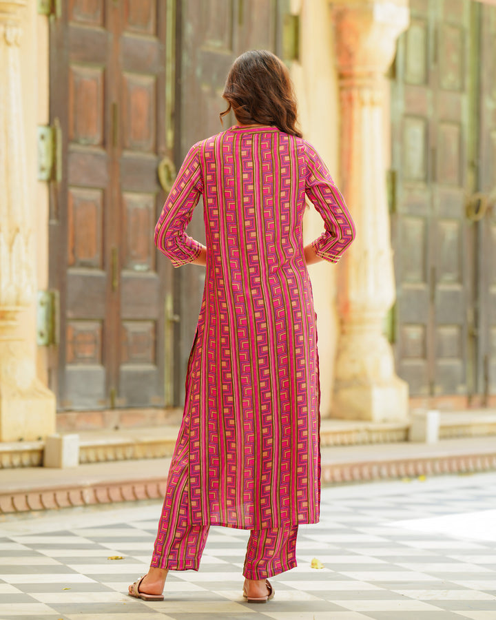 Pink Abstract Kurta Set