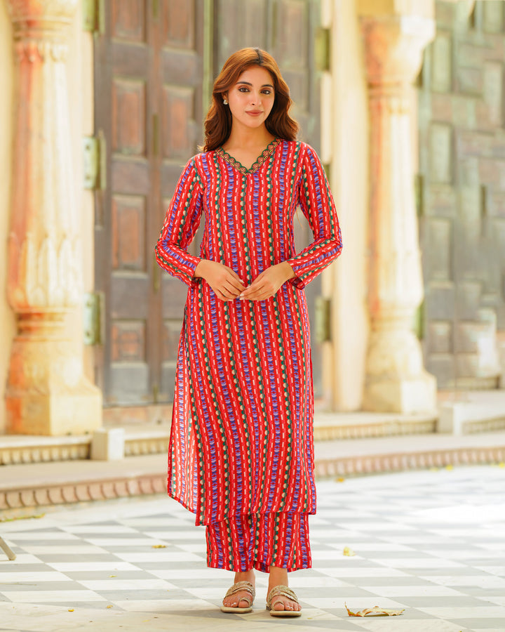 Multicoloured Muslin Kurta Set