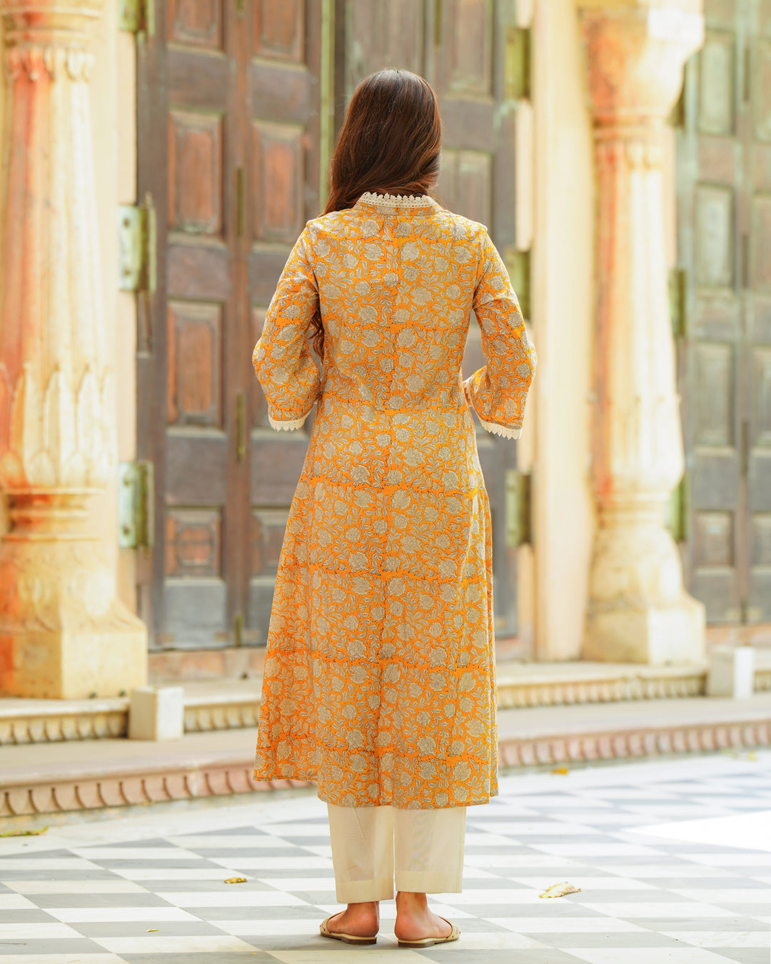 Handblock Printed Yellow Kurta Set