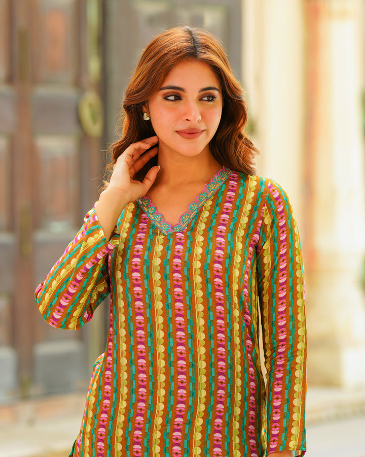 Multicoloured Abstract Kurta Set