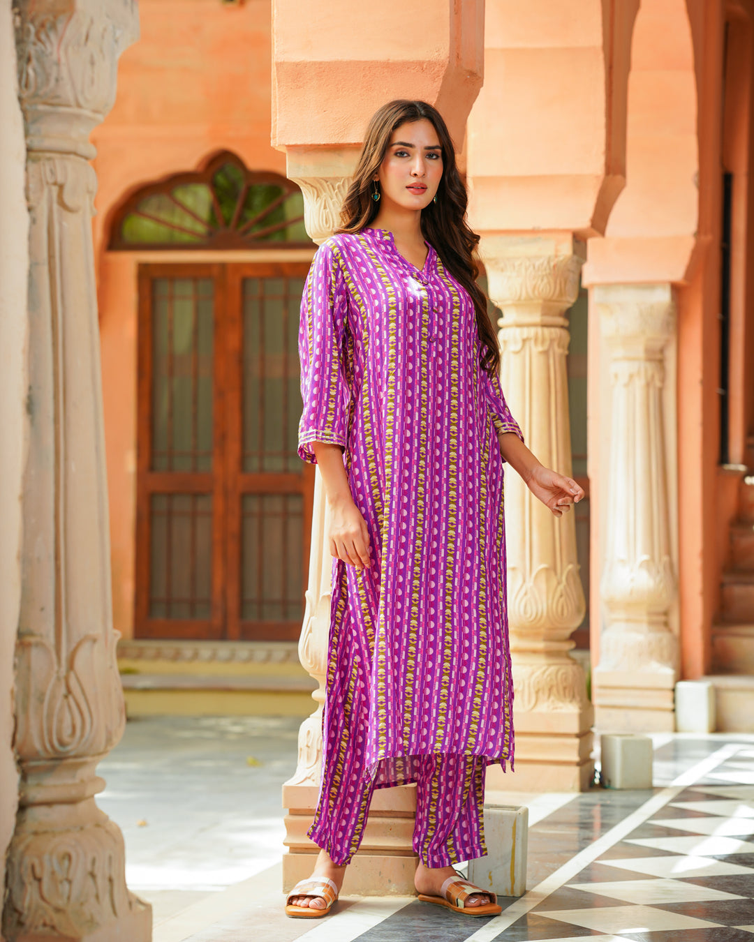 Purple Abstract Muslin Kurta Set