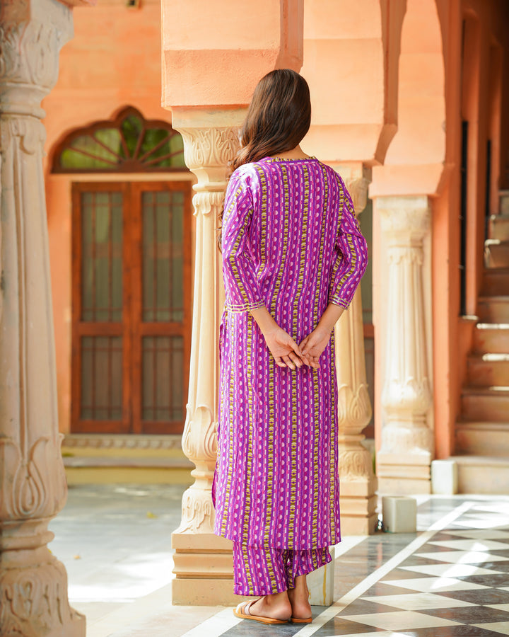 Purple Abstract Muslin Kurta Set