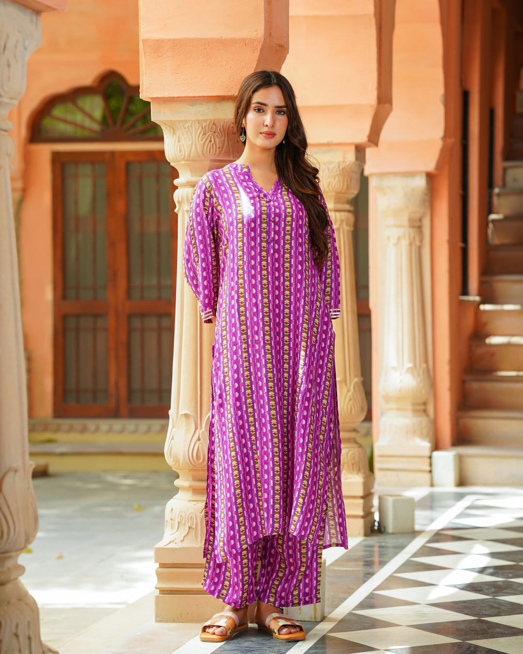 Purple Abstract Muslin Kurta Set