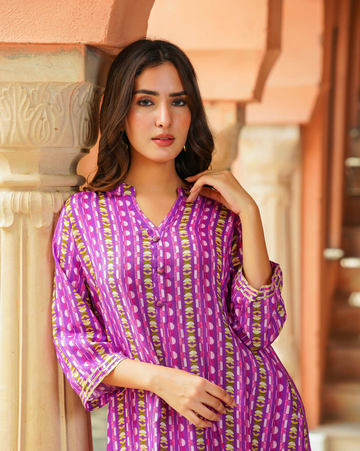 Purple Abstract Muslin Kurta Set