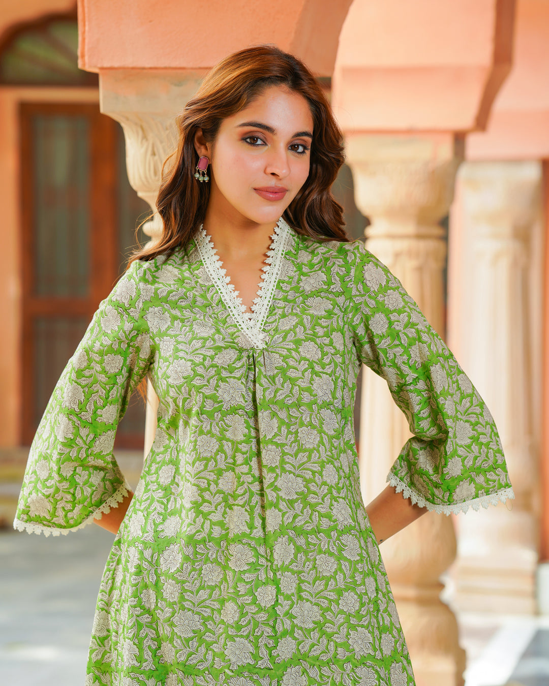 Handblock Printed Green Kurta Set