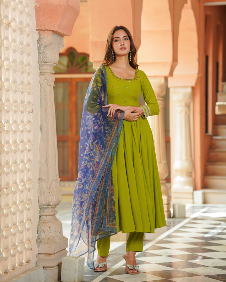 Green Embroidered Anarkali Suit set