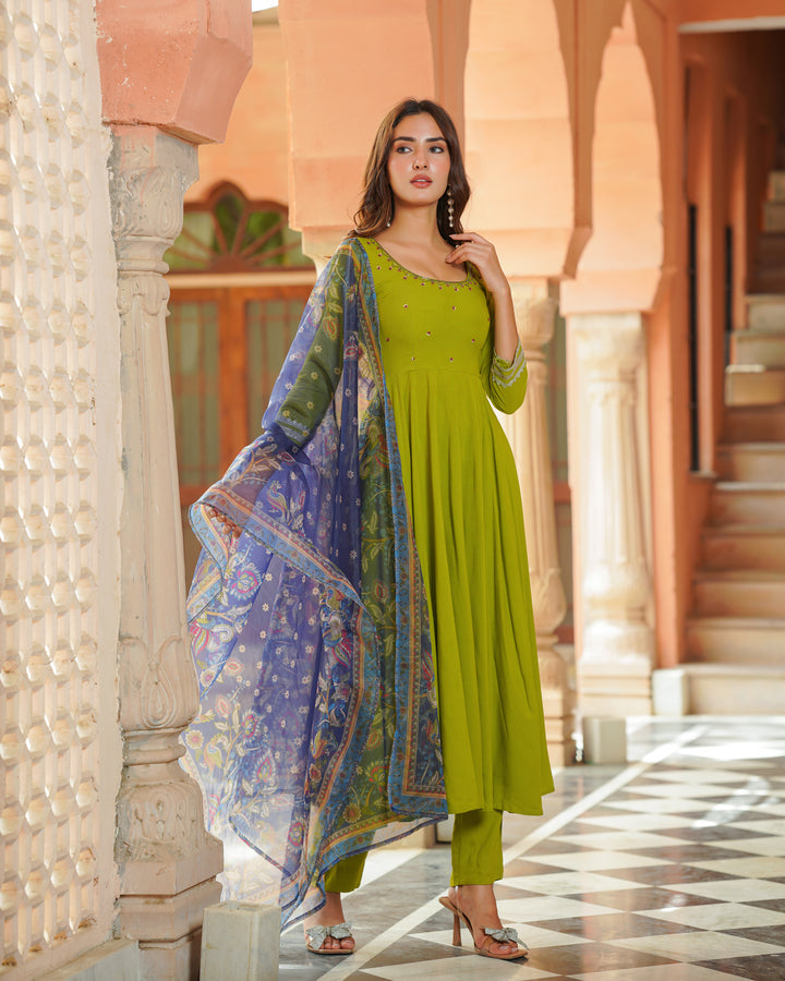 Green Embroidered Anarkali Suit set