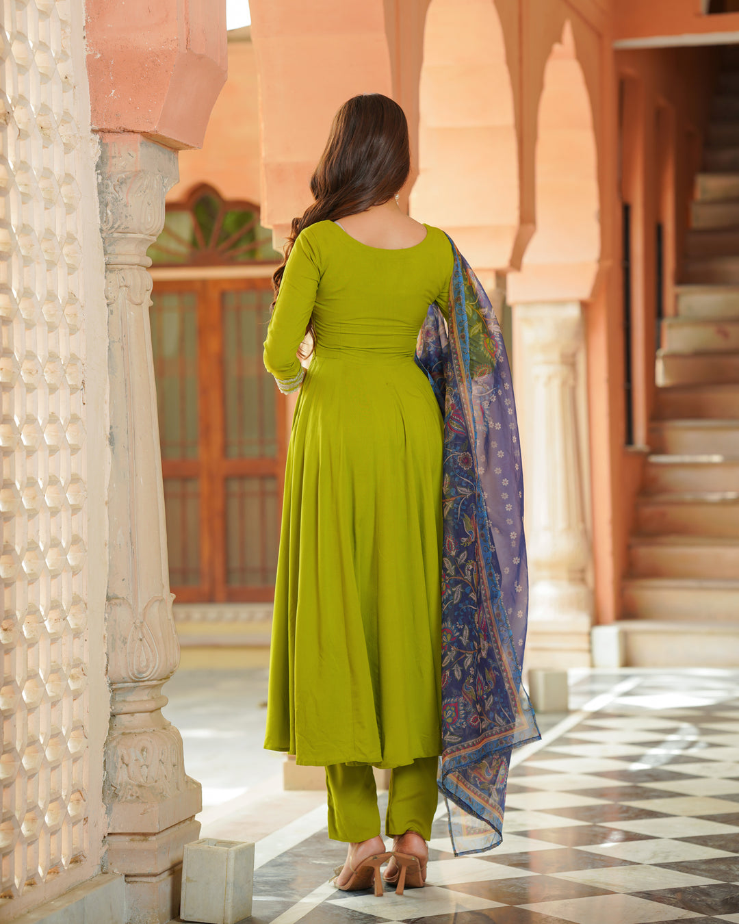 Green Embroidered Anarkali Suit set