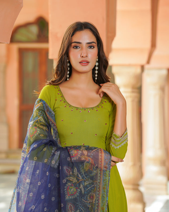 Green Embroidered Anarkali Suit set