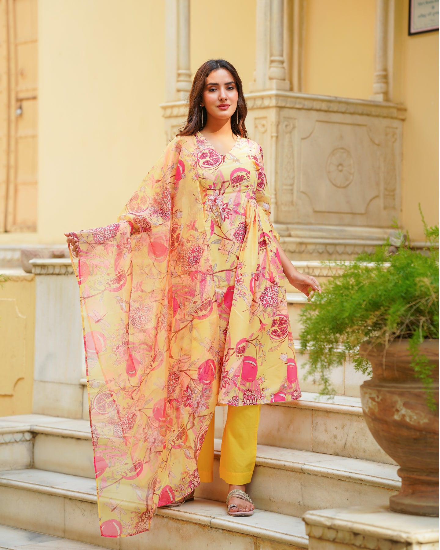 Yellow Blossom Anarkali Suit Set