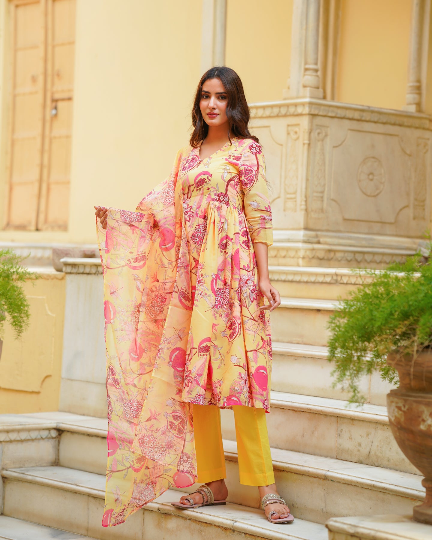 Yellow Blossom Anarkali Suit Set