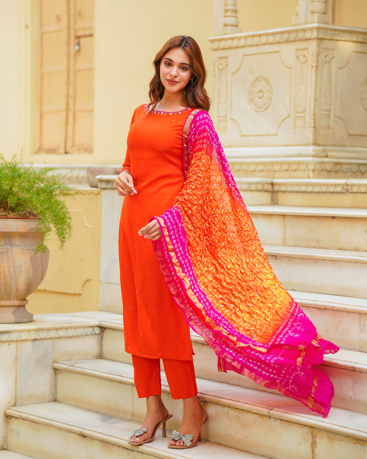 Orange Embroiderd Suit Set