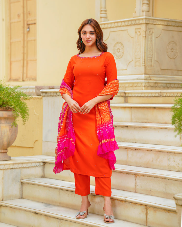 Orange Embroiderd Suit Set