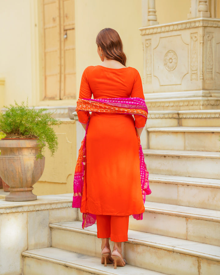 Orange Embroiderd Suit Set