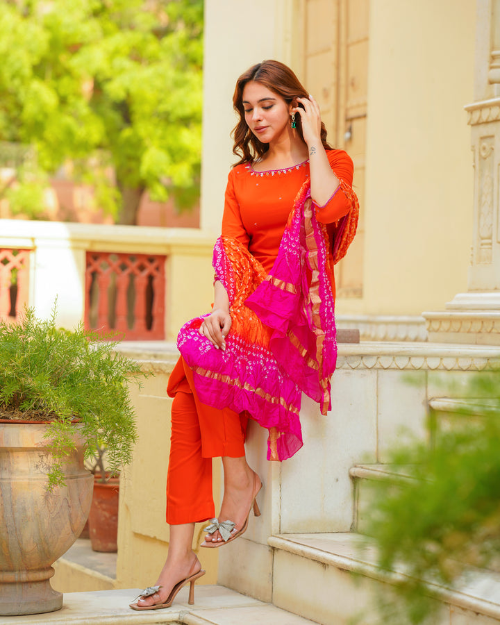 Orange Embroiderd Suit Set