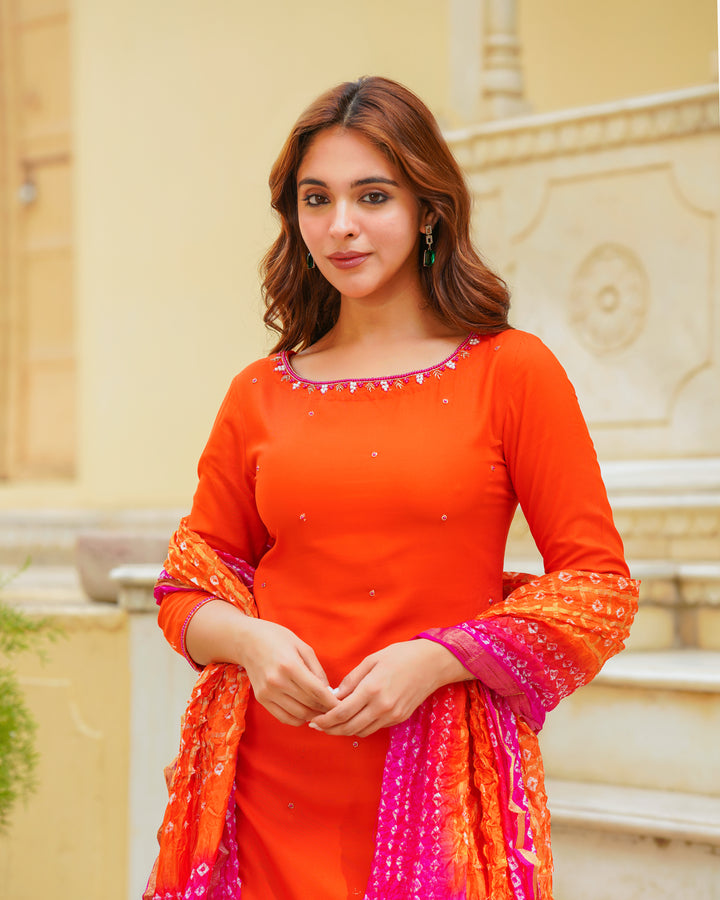 Orange Embroiderd Suit Set