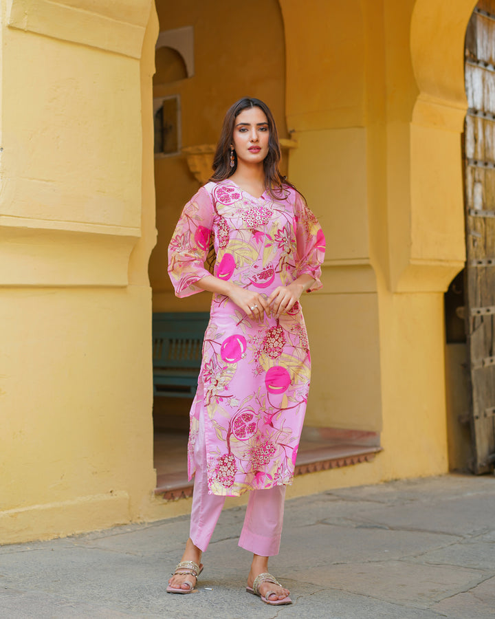 Blush Pink Floral Kurta Set