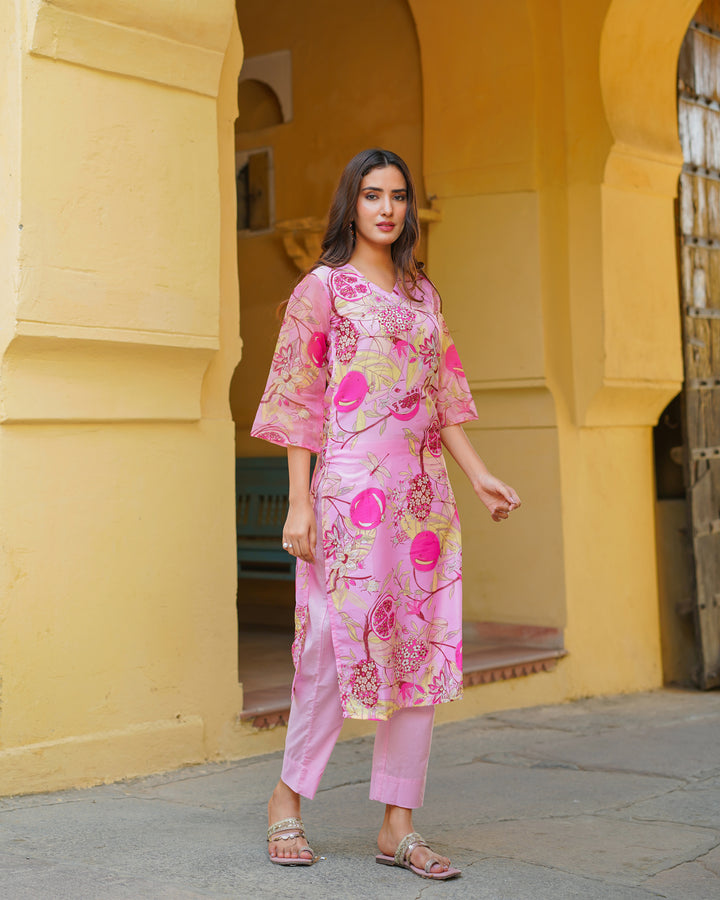 Blush Pink Floral Kurta Set