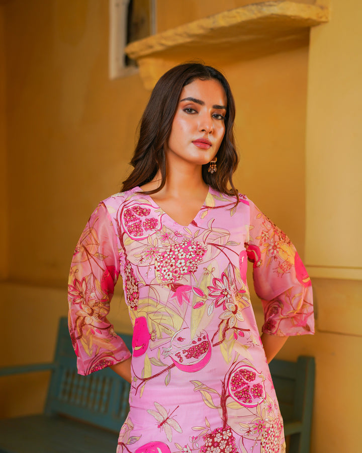 Blush Pink Floral Kurta Set