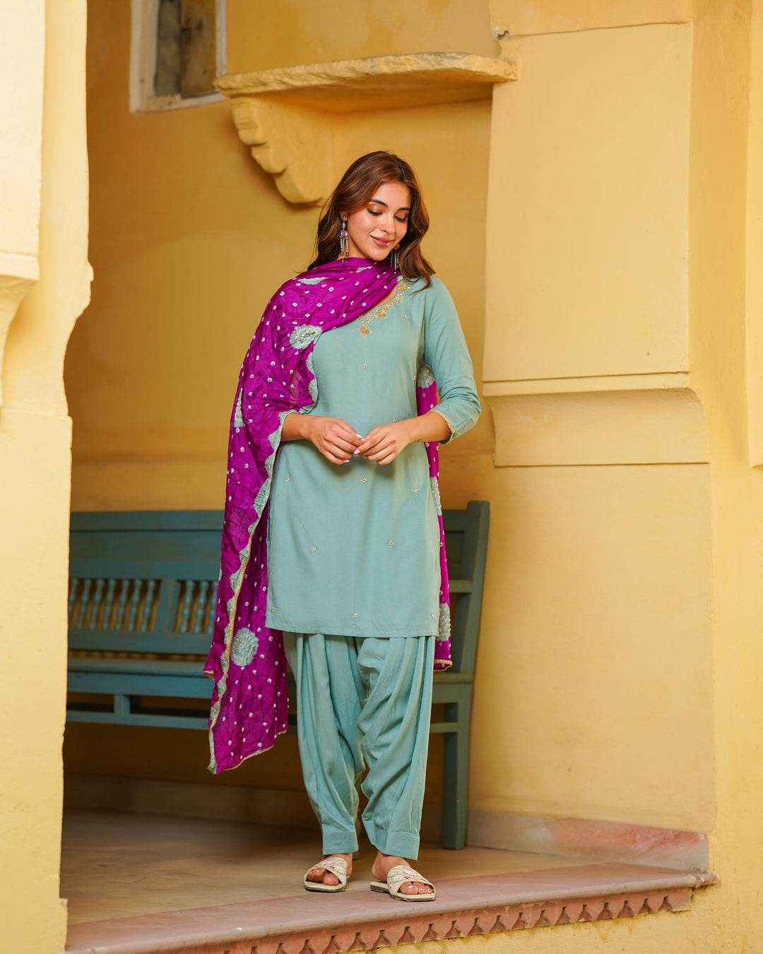 Turquoise Embroidered Suit Set