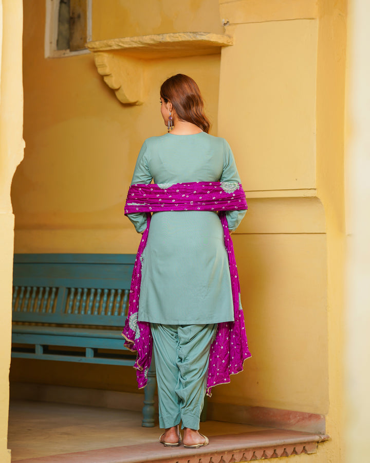 Turquoise Embroidered Suit Set