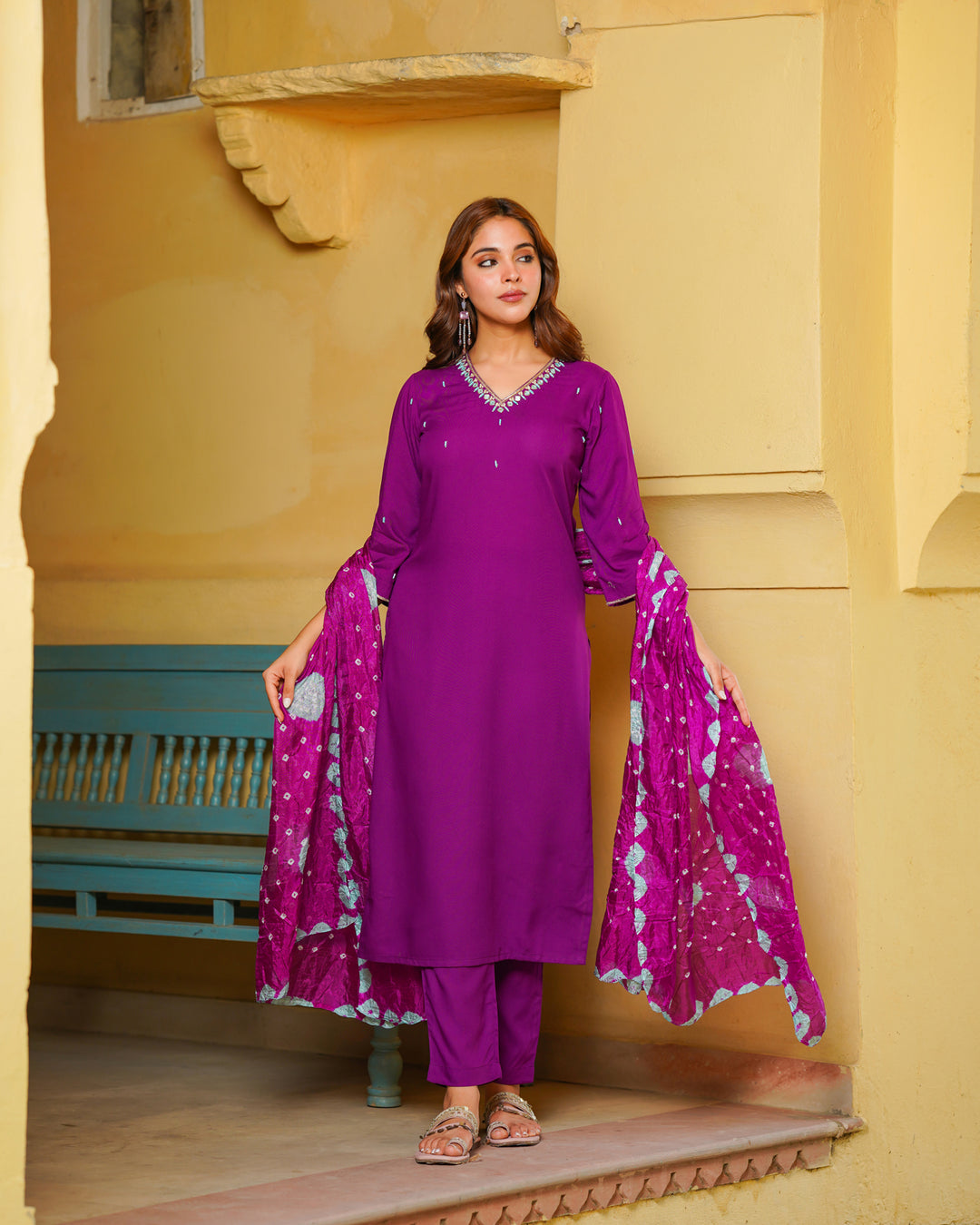 Purple Embroidered Suit Set