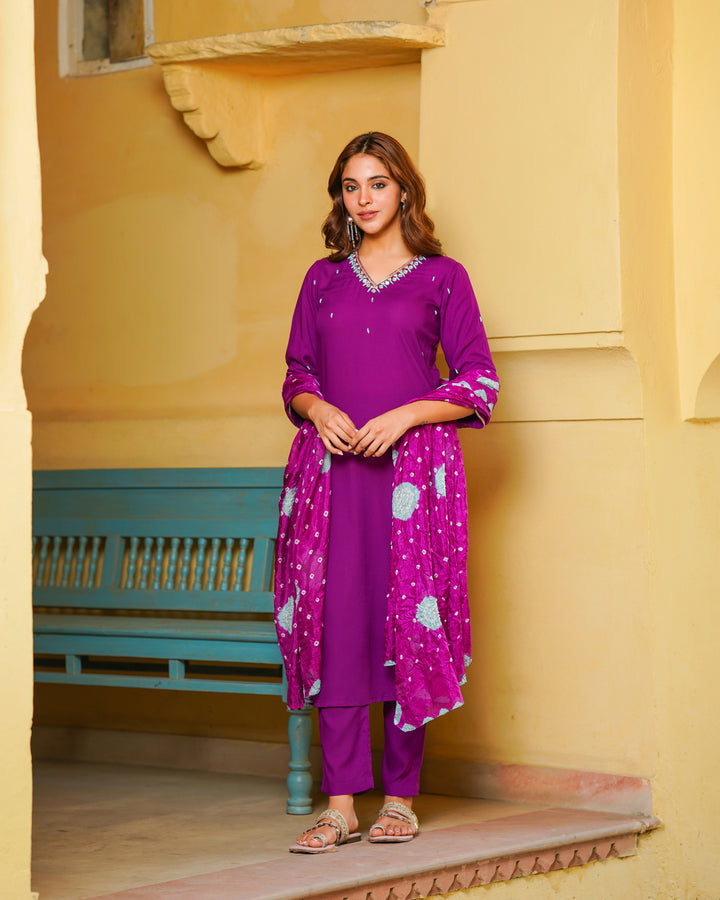 Purple Embroidered Suit Set