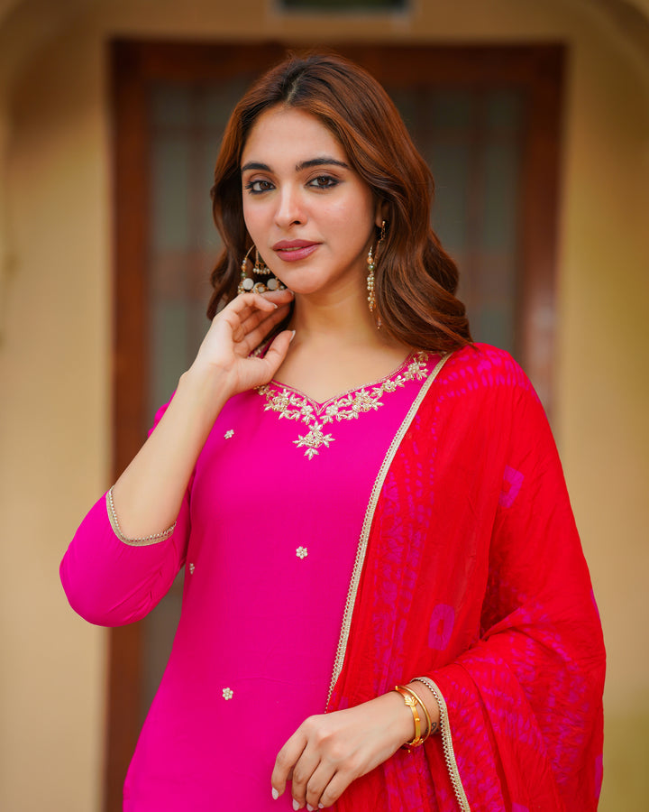 Pink Kalidaar Embroidered Suit Set