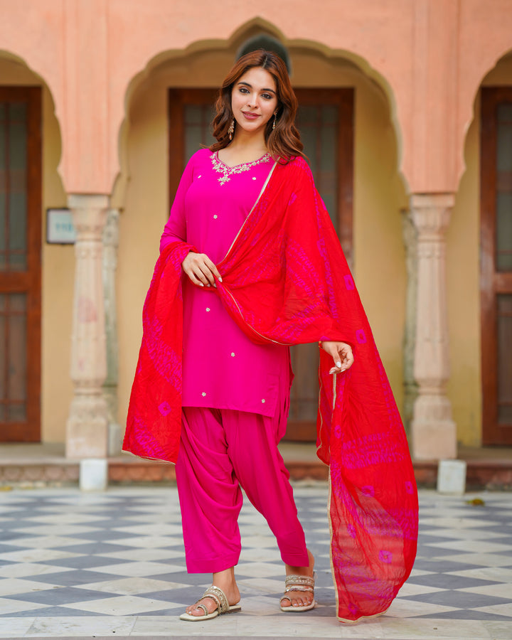 Pink Kalidaar Embroidered Suit Set