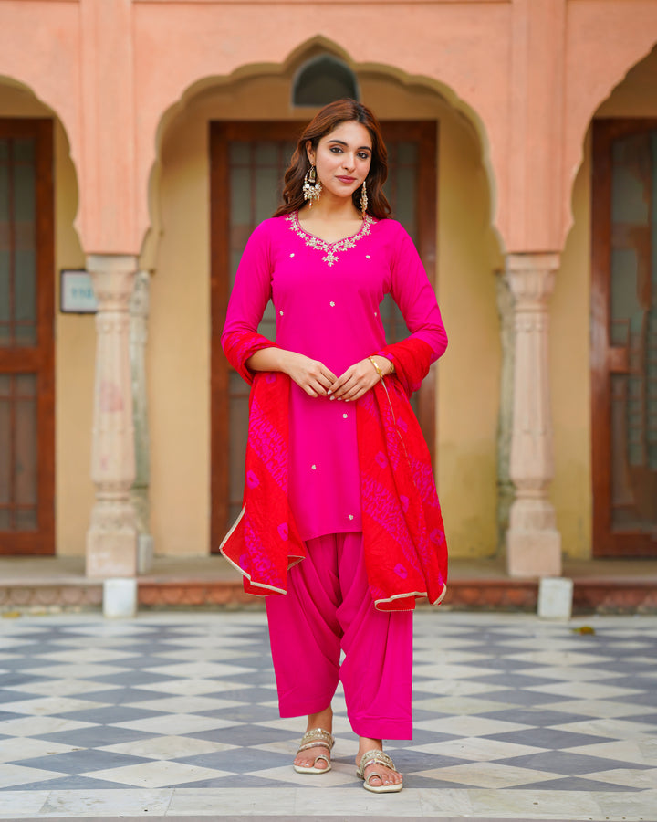 Pink Kalidaar Embroidered Suit Set