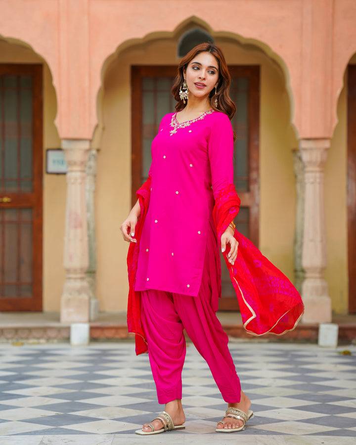 Pink Kalidaar Embroidered Suit Set