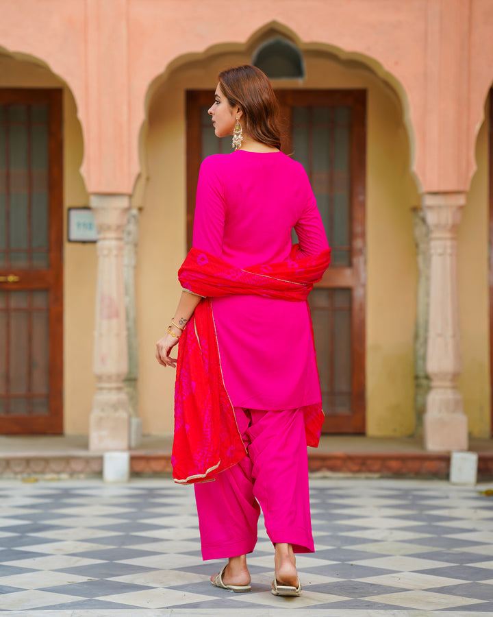 Pink Kalidaar Embroidered Suit Set