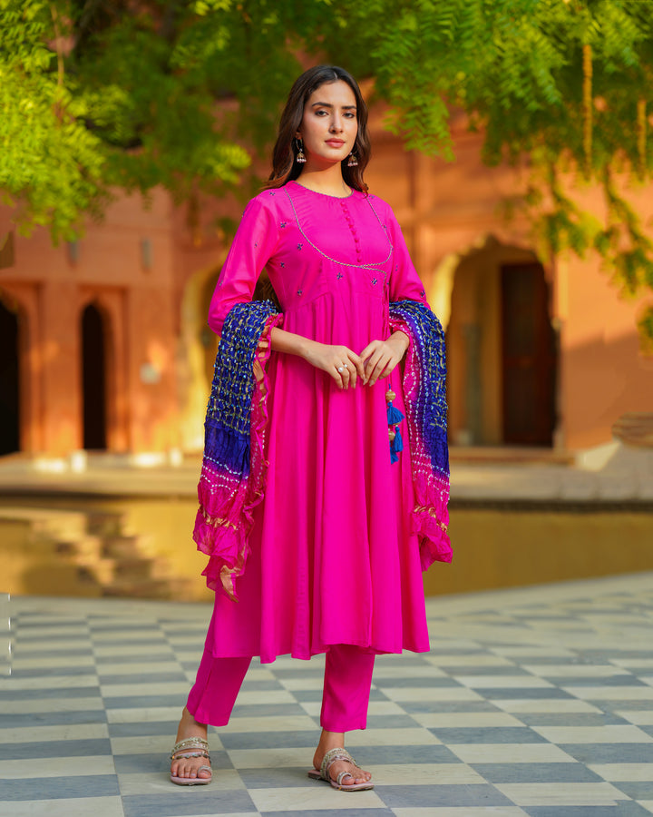 Pink Angrakha Suit Set