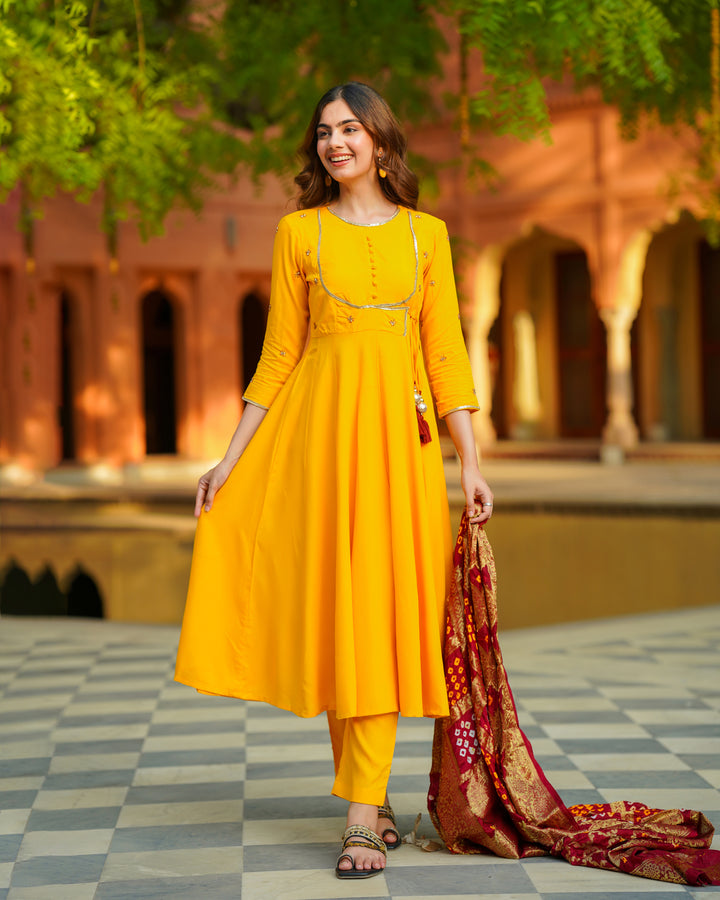 Mustard Angrakha Suit Set