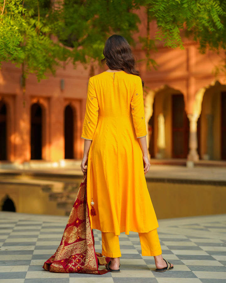 Mustard Angrakha Suit Set