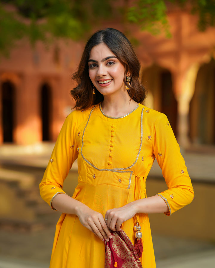 Mustard Angrakha Suit Set