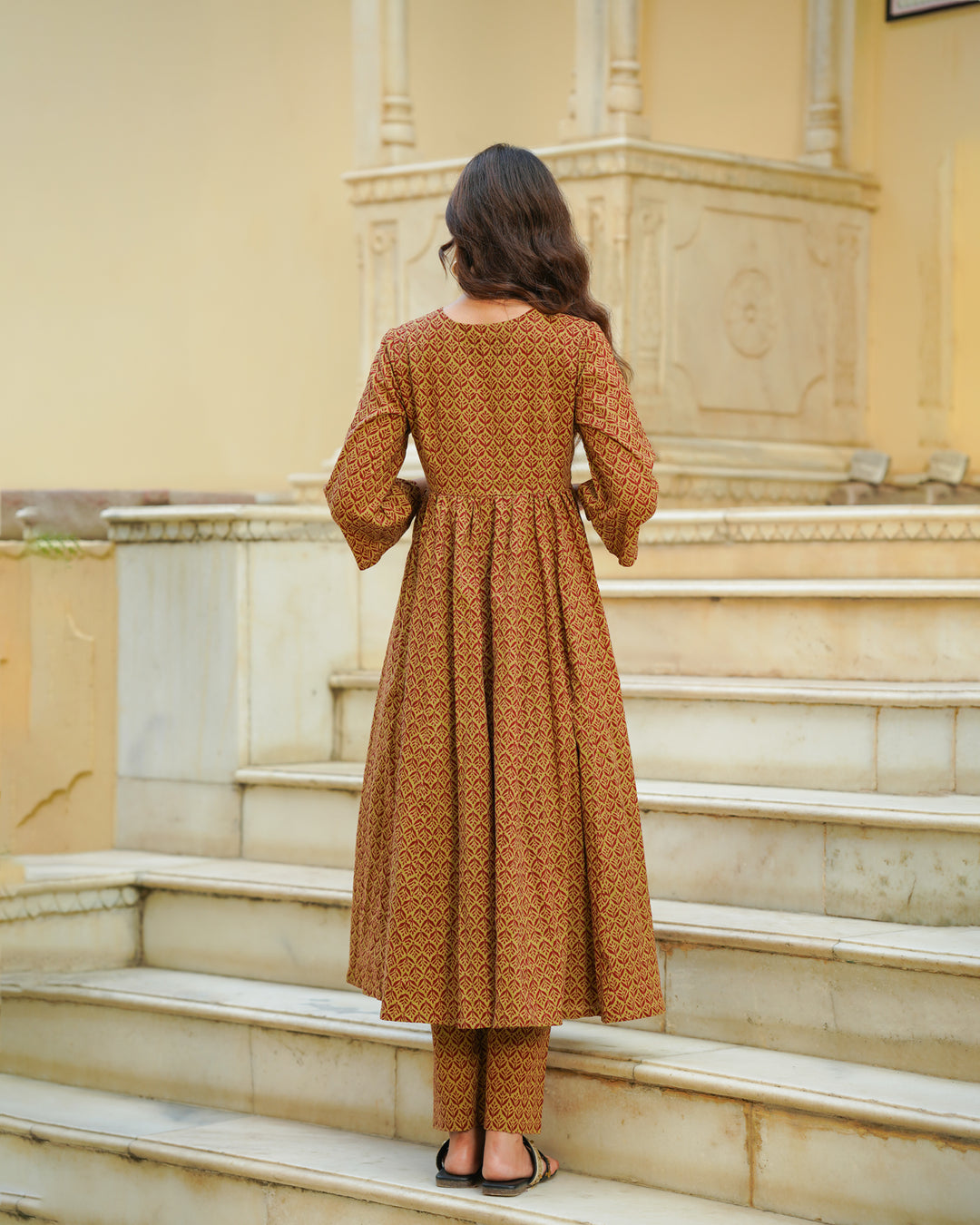 Maroon Handblock Printed Kurta Set