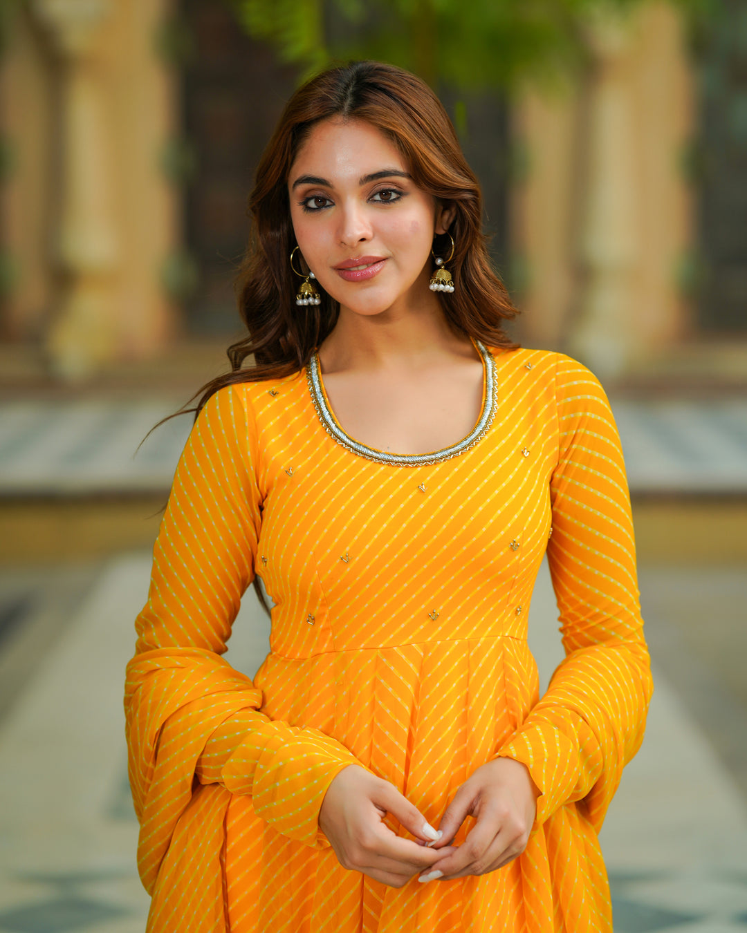 Yellow Leheriya Chiffon Suit Set