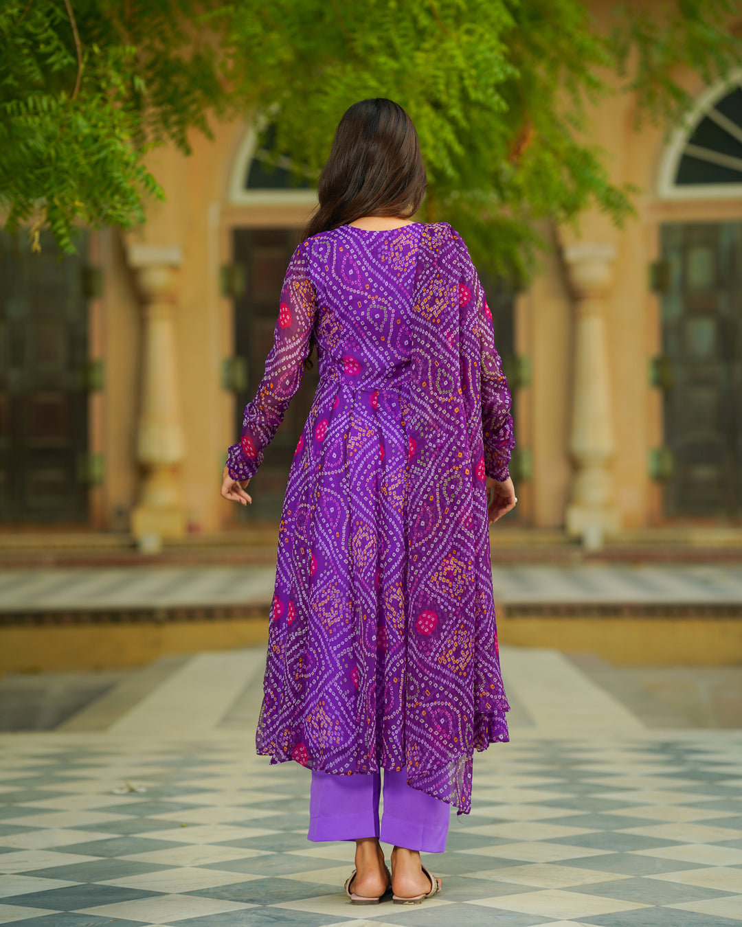 Purple Bandhej Chiffon Suit Set