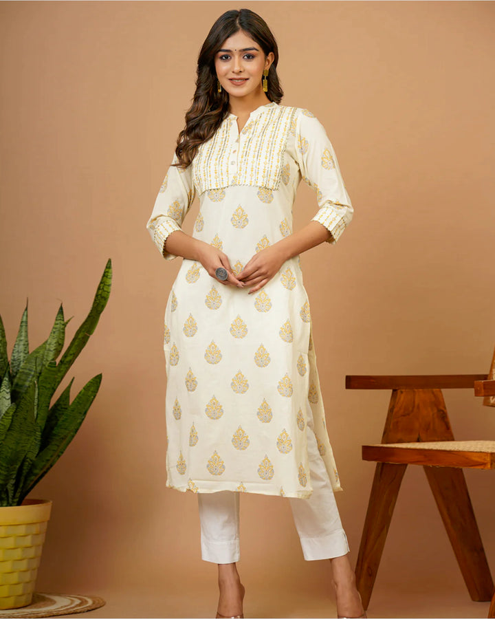 Yellow Buta Straight Kurti