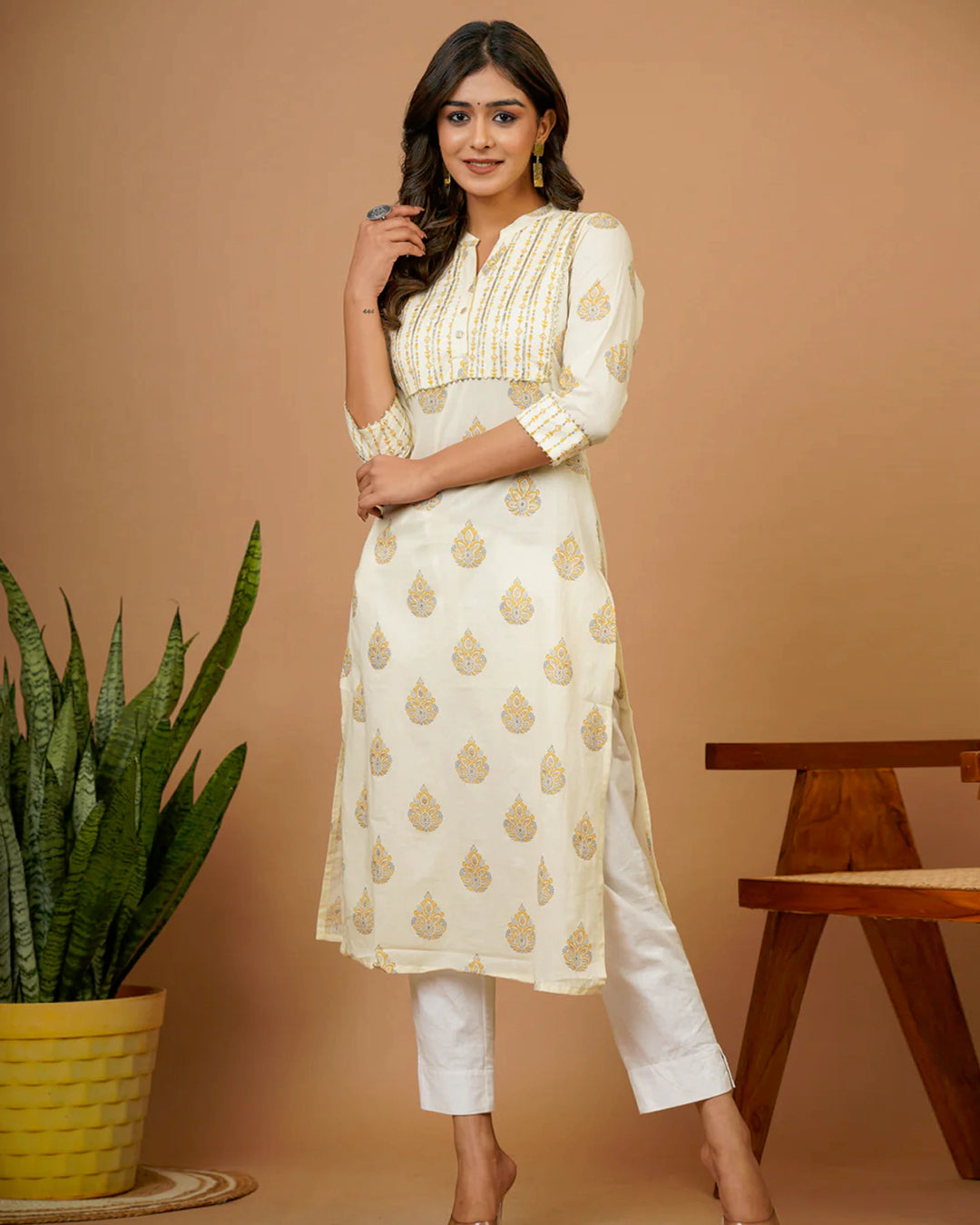 Yellow Buta Straight Kurti