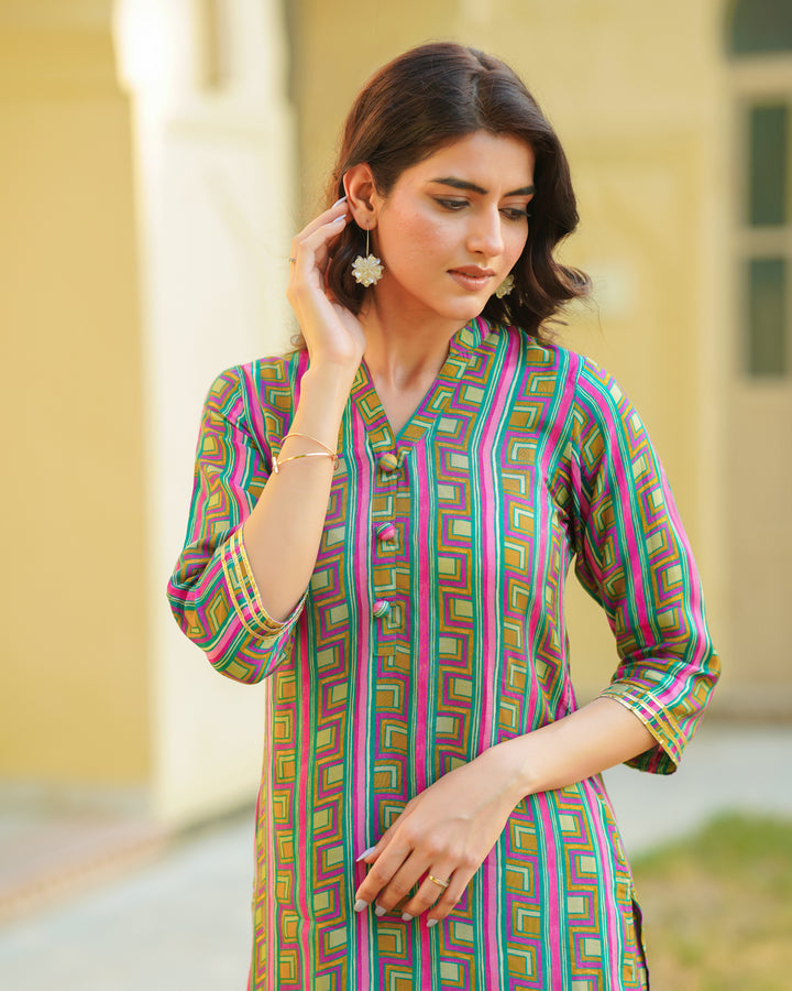 Mustard Abstract Kurta Set