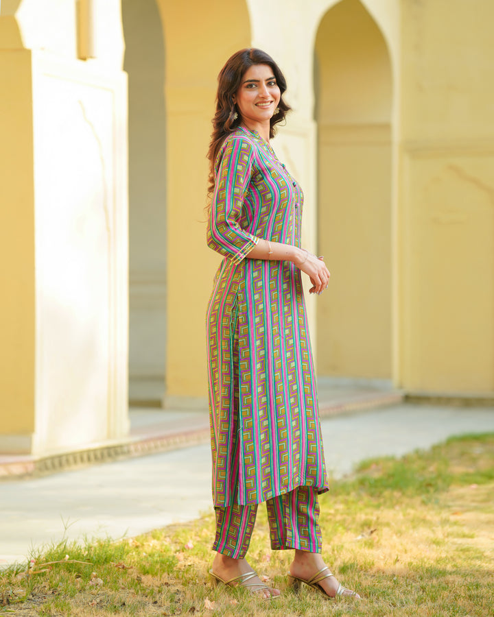 Mustard Abstract Kurta Set